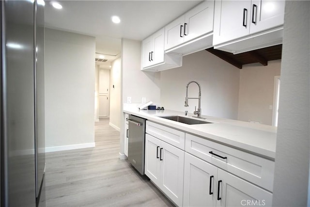 5187 Cedar St, Jurupa Valley, CA 92509 - kitchen featuring appliances with stainless steel finishes, light wood finished floors, white cabinets, recessed lighting, and light countertops