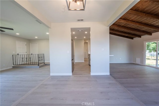5187 Cedar St, Jurupa Valley, CA 92509 - spare room with light wood-type flooring, recessed lighting, a wooden ceiling with exposed beams, and ceiling fan