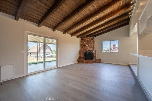 5187 Cedar St, Jurupa Valley, CA 92509 - unfurnished living room with wooden ceiling, wood finished floors, and a fireplace