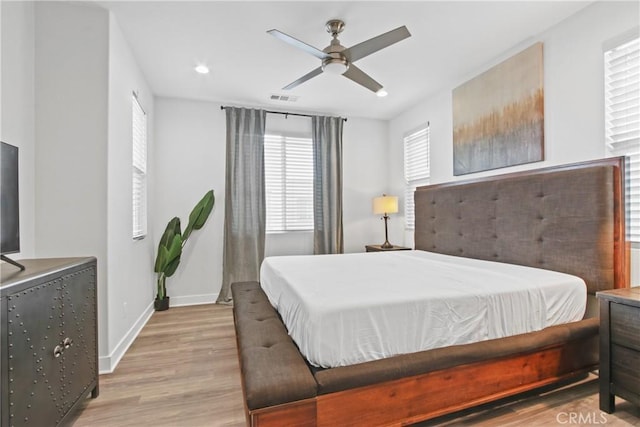 660 Daniel Freeman Cir, Inglewood, CA 90301 - bedroom with light wood finished floors, baseboards, recessed lighting, and ceiling fan