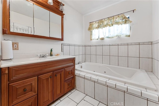6031 6th Ave, Los Angeles, CA 90043 - bathroom with a jetted tub, vanity, and tile patterned floors