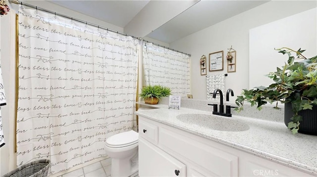8535 Creekside Pl, Rancho Cucamonga, CA 91730 - full bath with toilet, vanity, tile patterned flooring, and curtained shower