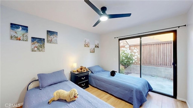 8535 Creekside Pl, Rancho Cucamonga, CA 91730 - bedroom with access to exterior, wood finished floors, and a ceiling fan