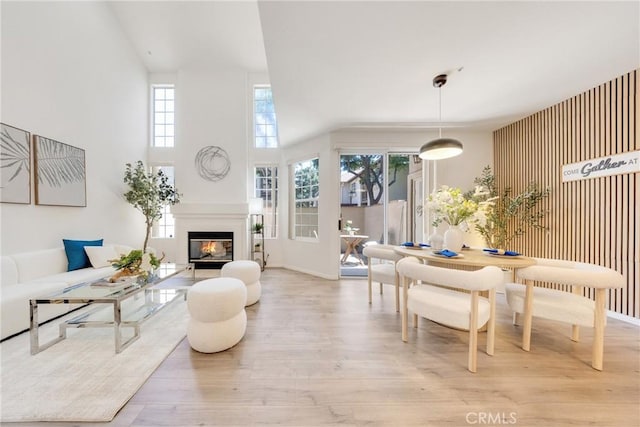 13445 Savanna, Tustin, CA 92782 - living room with wood finished floors, a glass covered fireplace, and a high ceiling