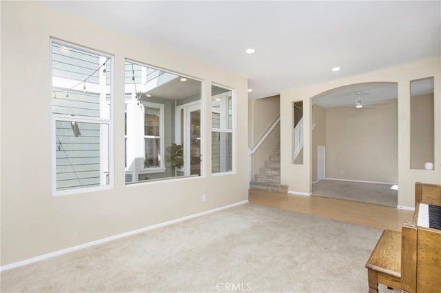 2 Hydrangea St, Ladera Ranch, CA 92694 - spare room with a ceiling fan, carpet floors, stairway, baseboards, and recessed lighting