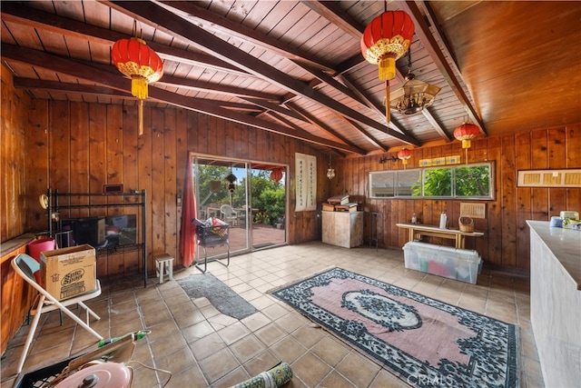 2917 W Hellman Ave, Alhambra, CA 91803 - kitchen with wooden ceiling, wooden walls, and tile patterned flooring