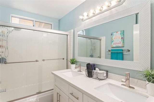 13179 Lone Stallion Ln, Corona, CA 92883 - full bathroom with double vanity and combined bath / shower with glass door