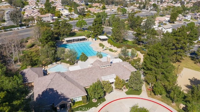 13179 Lone Stallion Ln, Corona, CA 92883 - aerial perspective of suburban area featuring a pool
