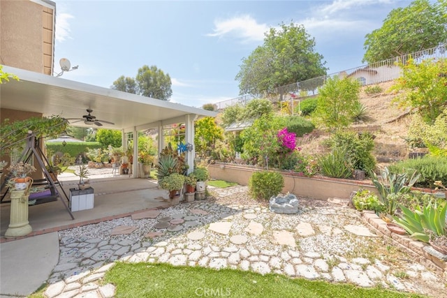 13179 Lone Stallion Ln, Corona, CA 92883 - view of yard with a ceiling fan and a patio area