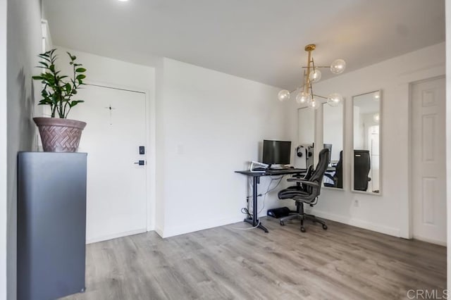 6930 Hyde Park Dr Unit 218, San Diego, CA 92119 - office with wood finished floors, a chandelier, and baseboards
