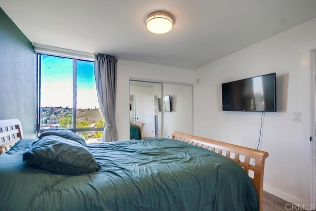 6930 Hyde Park Dr Unit 218, San Diego, CA 92119 - bedroom featuring wood finished floors, baseboards, and a closet