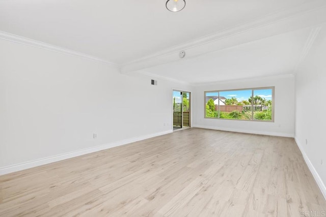 6808 Hyde Park Dr, San Diego, CA 92119 - empty room with crown molding, light wood-type flooring, baseboards, and beamed ceiling