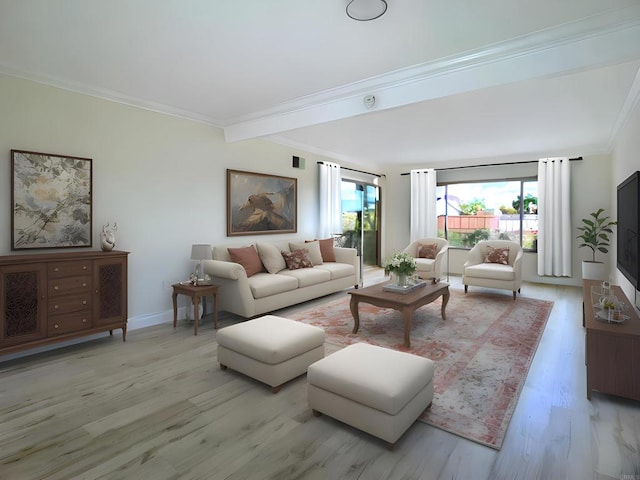 6808 Hyde Park Dr, San Diego, CA 92119 - living area featuring ornamental molding, light wood-style flooring, and baseboards