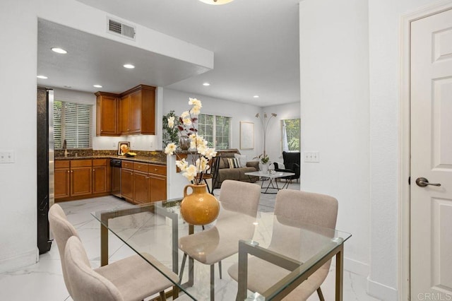 5529 Old Ranch Rd Unit 47, Oceanside, CA 92057 - dining space featuring light marble finish floors, recessed lighting, and baseboards