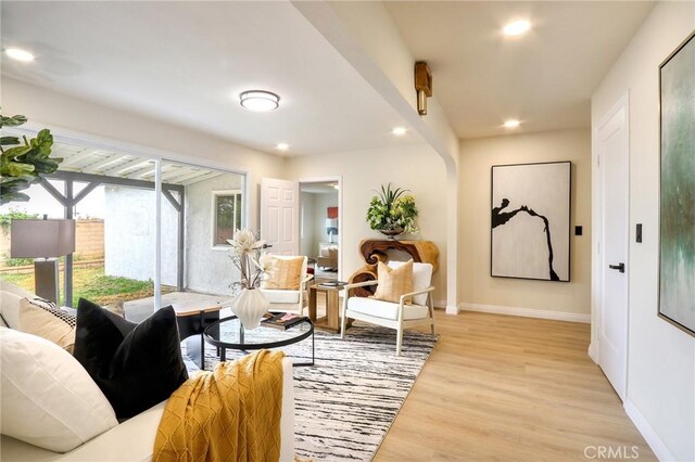 18479 Aguiro St, Rowland Heights, CA 91748 - living area featuring light wood-type flooring, baseboards, and recessed lighting