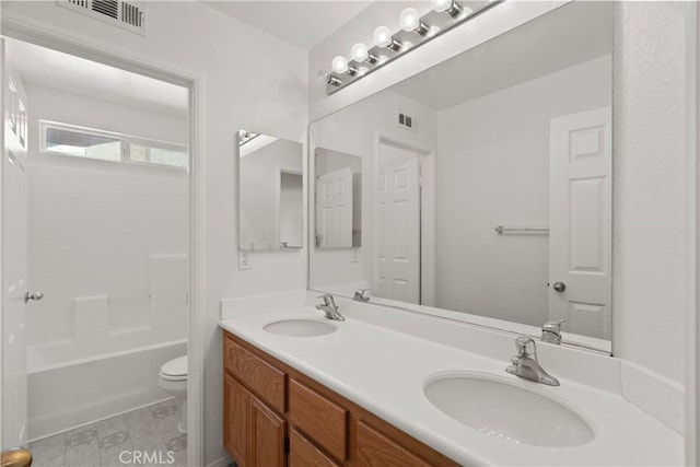 4349 Bethpage Dr, Palmdale, CA 93551 - bathroom with toilet, double vanity, and shower / bath combination