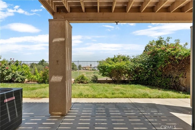 4349 Bethpage Dr, Palmdale, CA 93551 - fenced backyard featuring cooling unit and a patio area