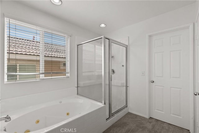 4349 Bethpage Dr, Palmdale, CA 93551 - full bath featuring a shower stall, a whirlpool tub, and recessed lighting