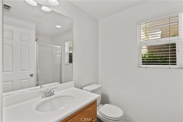 4349 Bethpage Dr, Palmdale, CA 93551 - bathroom with vanity, an enclosed shower, and toilet