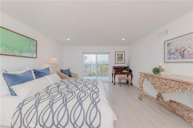 741 W Wedgewood Ln, La Habra, CA 90631 - bedroom featuring access to outside, wood finished floors, and recessed lighting
