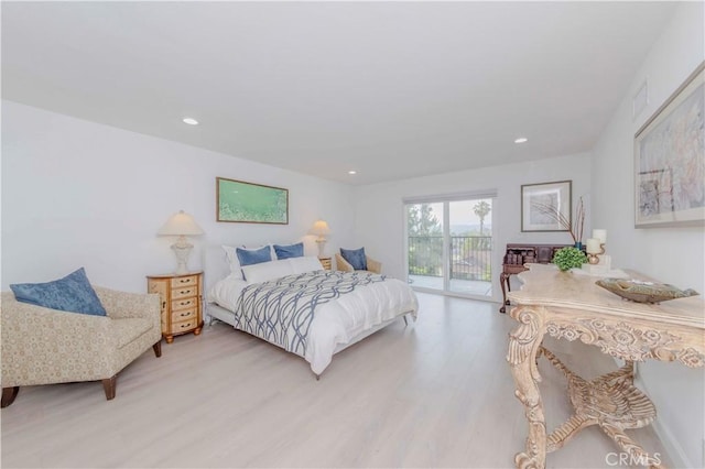 741 W Wedgewood Ln, La Habra, CA 90631 - bedroom featuring access to exterior, light wood-style floors, and recessed lighting