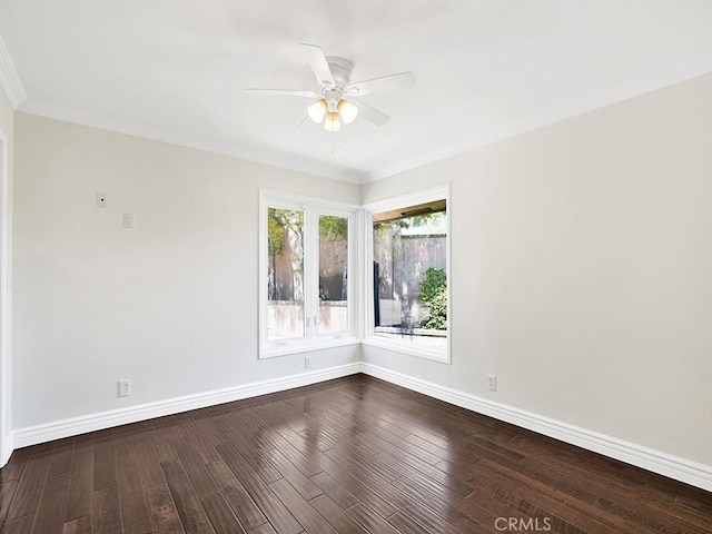 30461 Puerto Vallarta Dr, Laguna Niguel, CA 92677 - unfurnished room with ceiling fan, baseboards, dark wood-style floors, and ornamental molding