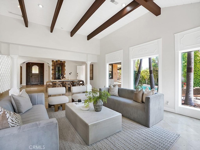30461 Puerto Vallarta Dr, Laguna Niguel, CA 92677 - living area with ornate columns, arched walkways, and baseboards