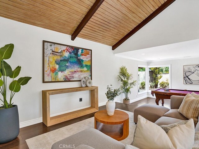 30461 Puerto Vallarta Dr, Laguna Niguel, CA 92677 - living area with pool table, wood ceiling, wood finished floors, and baseboards