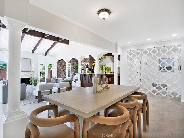 30461 Puerto Vallarta Dr, Laguna Niguel, CA 92677 - dining space featuring decorative columns, recessed lighting, and ornamental molding