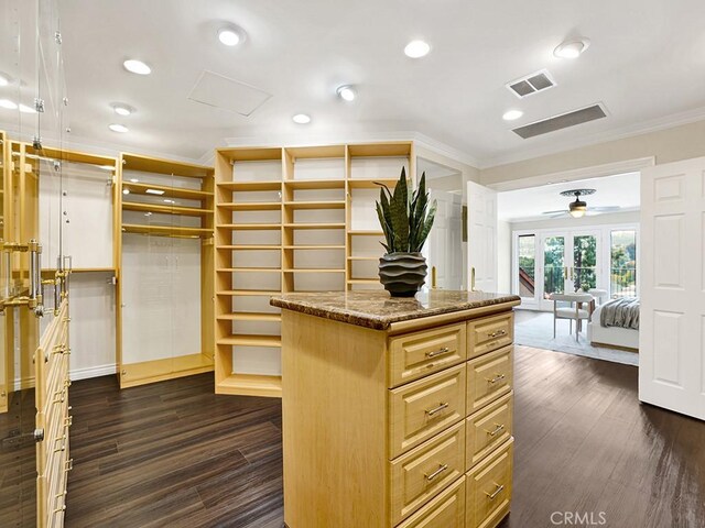 30461 Puerto Vallarta Dr, Laguna Niguel, CA 92677 - walk in closet with dark wood finished floors and ceiling fan