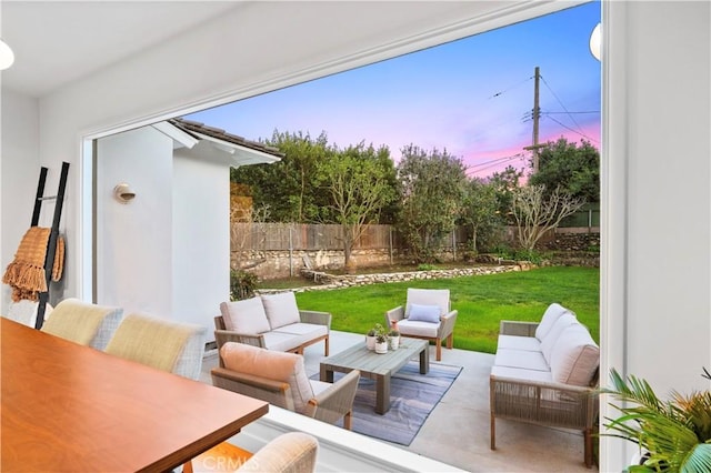 4000 Via Cardelina, Palos Verdes Estates, CA 90274 - patio terrace at dusk with an outdoor living space and a patio area