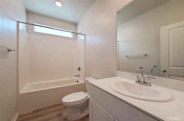 24311 Insignia Dr, Menifee, CA 92584 - full bath with toilet, bathing tub / shower combination, wood finished floors, and vanity