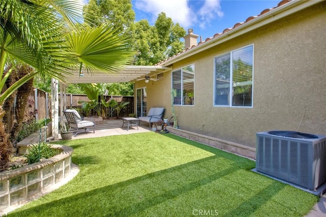 3311 Avocado Vista Ln, Fallbrook, CA 92028 - view of yard with central AC unit, ceiling fan, and a patio area