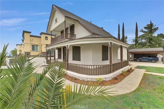 239 N San Antonio Ave, Upland, CA 91786 - view of home's exterior with a balcony, a porch, a carport, and a shingled roof