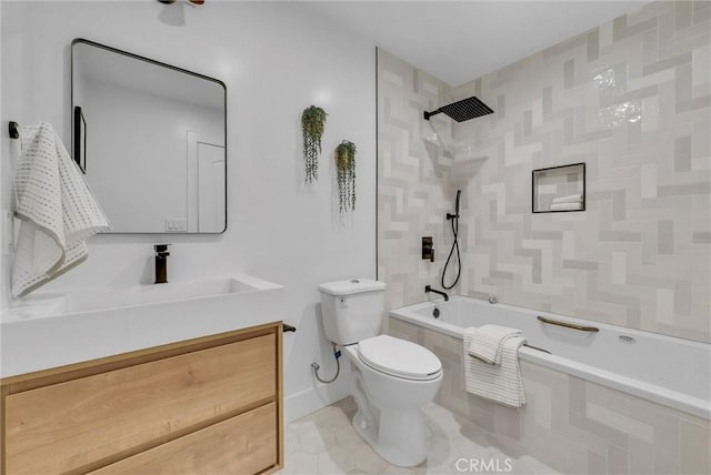 239 N San Antonio Ave, Upland, CA 91786 - full bathroom featuring vanity, tiled shower / bath combo, toilet, and tile patterned floors