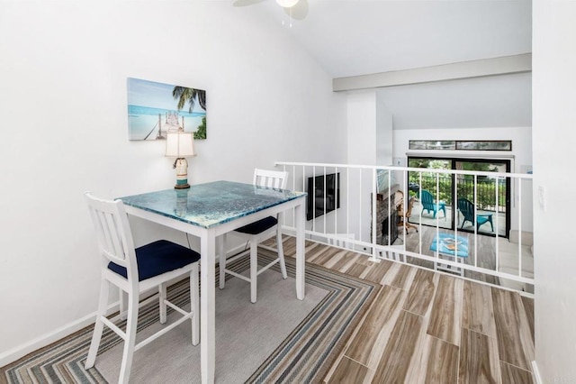 7335 Alicante Rd Unit C, Carlsbad, CA 92009 - dining space with vaulted ceiling and a ceiling fan