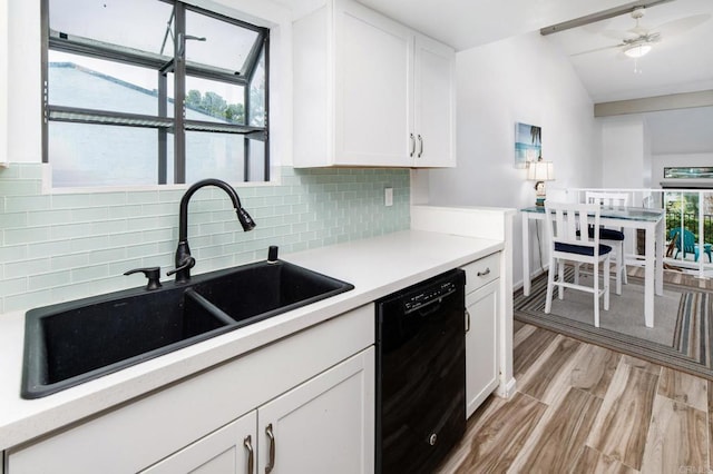 7335 Alicante Rd Unit C, Carlsbad, CA 92009 - kitchen with dishwasher, a sink, decorative backsplash, white cabinets, and light countertops