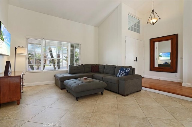 17882 Hallcroft Ln, Huntington Beach, CA 92647 - living room featuring high vaulted ceiling and light tile patterned floors