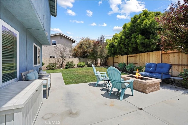 17882 Hallcroft Ln, Huntington Beach, CA 92647 - fenced backyard featuring a patio area and an outdoor living space with a fire pit