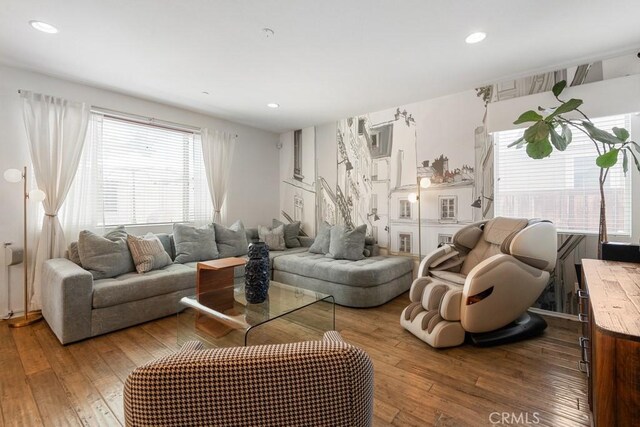 29463 Bouris Dr, Menifee, CA 92584 - living room featuring hardwood / wood-style flooring and recessed lighting