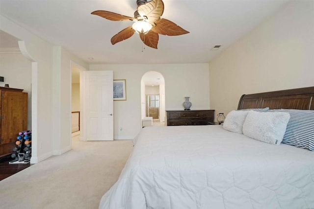 1327 Silver Hawk Way, Chula Vista, CA 91915 - bedroom with arched walkways, carpet, ceiling fan, and ensuite bathroom