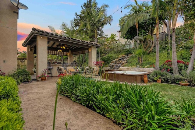 1327 Silver Hawk Way, Chula Vista, CA 91915 - view of patio featuring a gazebo, a ceiling fan, area for grilling, and exterior bar