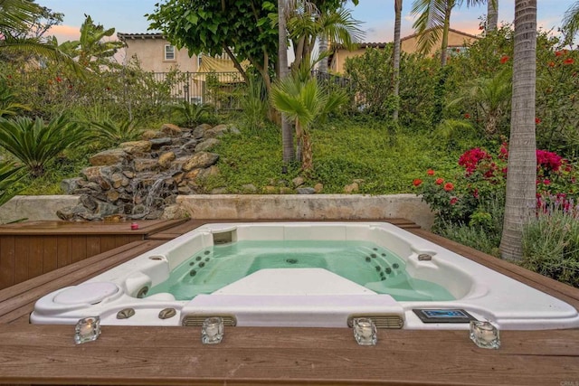 1327 Silver Hawk Way, Chula Vista, CA 91915 - pool at dusk featuring an outdoor hot tub