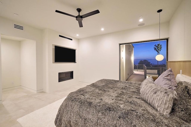 537 N Granados Ave, Solana Beach, CA 92075 - bedroom with a fireplace, ceiling fan, and recessed lighting