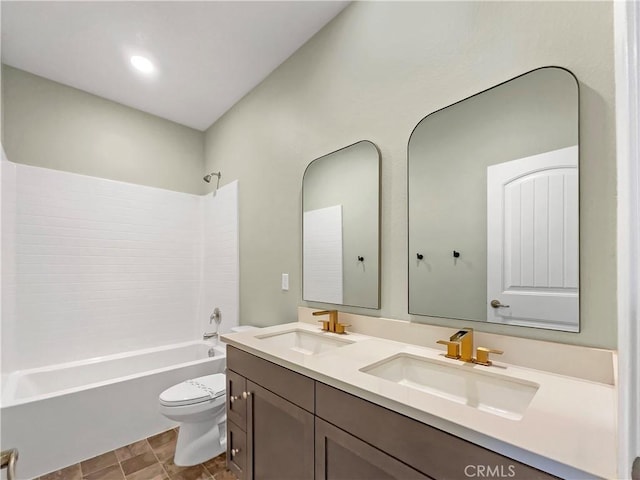 27117 Great Plains Ct, Menifee, CA 92585 - bathroom with double vanity, toilet, and shower / bathtub combination