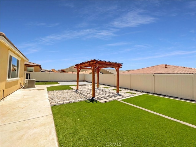 27117 Great Plains Ct, Menifee, CA 92585 - view of yard featuring a pergola, cooling unit, and a patio