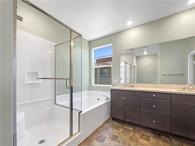 27117 Great Plains Ct, Menifee, CA 92585 - full bath featuring a shower stall, a garden tub, and double vanity