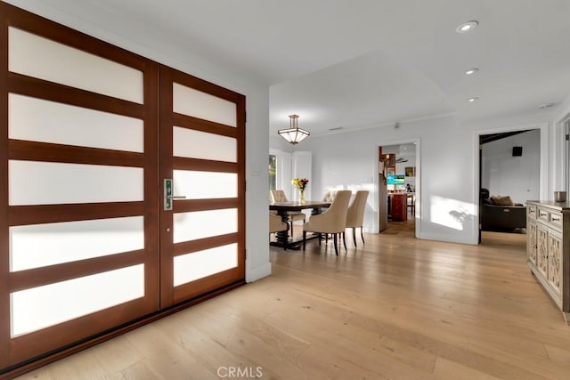 1180 Calle Pecos, Thousand Oaks, CA 91360 - dining area featuring french doors, light wood finished floors, and recessed lighting