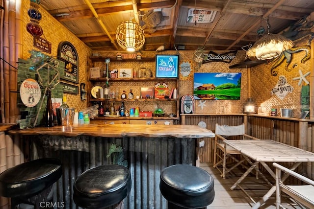 1180 Calle Pecos, Thousand Oaks, CA 91360 - indoor dry bar featuring wood ceiling and decorative light fixtures