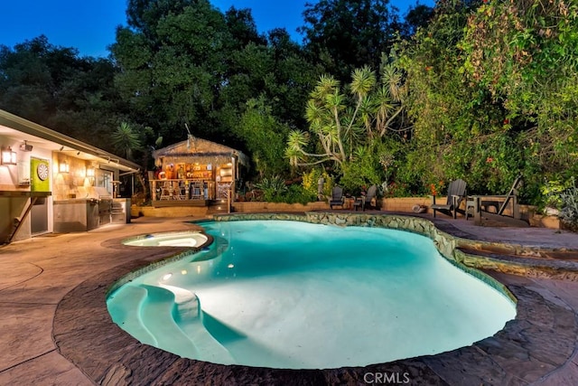 1180 Calle Pecos, Thousand Oaks, CA 91360 - view of swimming pool with an outdoor kitchen, a patio, a gazebo, and a pool with connected hot tub